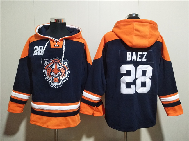 Men's Detroit Tigers #28 Javier Báez Navy Team Logo Print Cool Base Stitched MLB Jersey